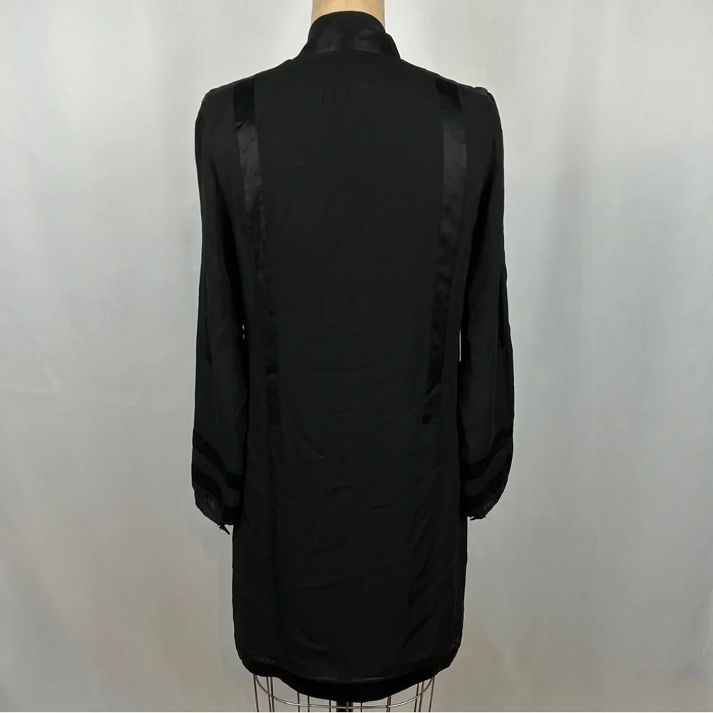 Thread Social Black Long Sleeve Silky Shift Button Front Mini Dress Size 4